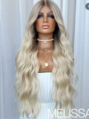 Melissa Long Wavy Lace Front Wig - Platinum Blonde with Cool Ash Highlights
